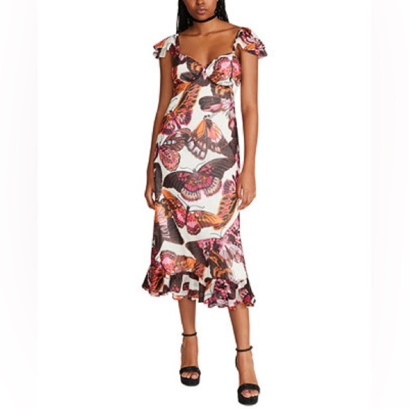 Betsey Johnson Women's White Pink Pepper Butterfly-Print Midi Dress Size XS - Picture 9 of 11